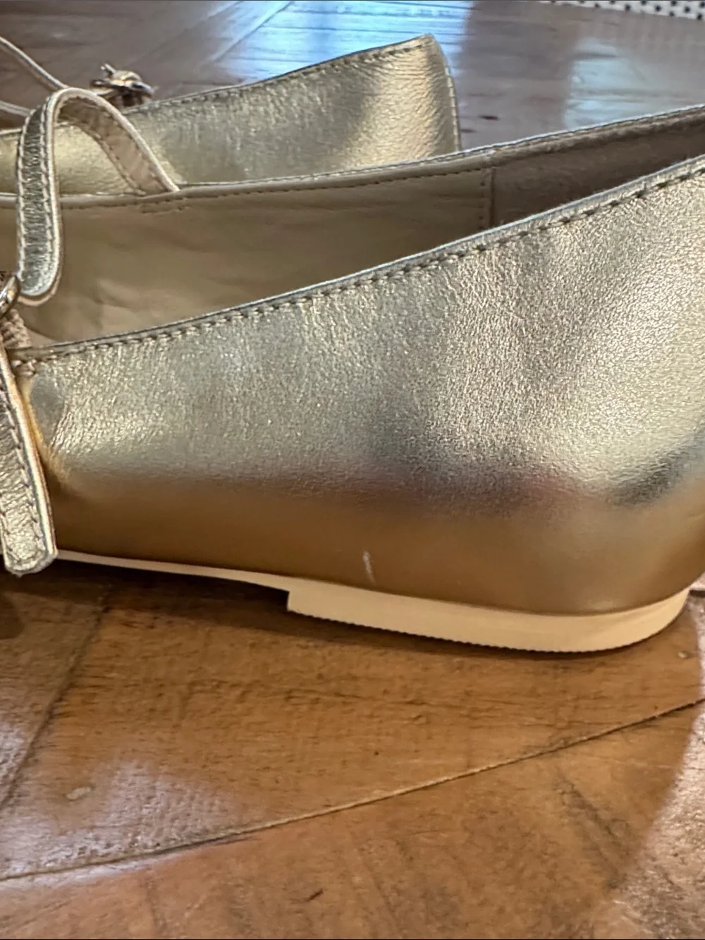 Janie and Jack Metallic Gold Mary Jane Flats with Bow Strap